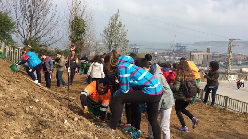 Santurtzi mejora la zona recién desescombrada del Serantes con la plantación de 15 nuevos árboles